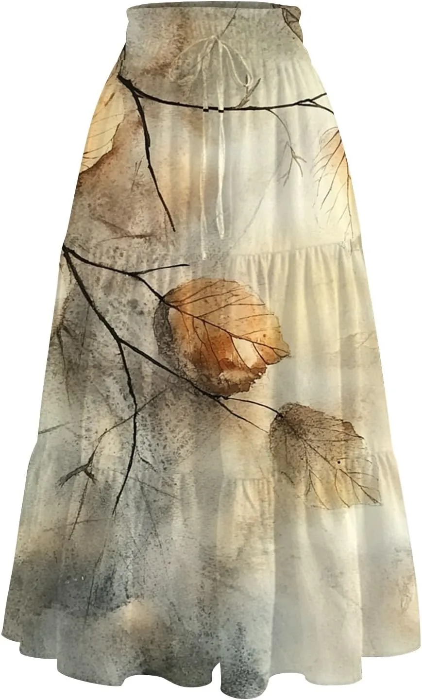 Women's Flowy Midi Skirt 2025 Summer High Waisted Tie Print Smocked Beach Long Skirts with Pockets, S-2XL