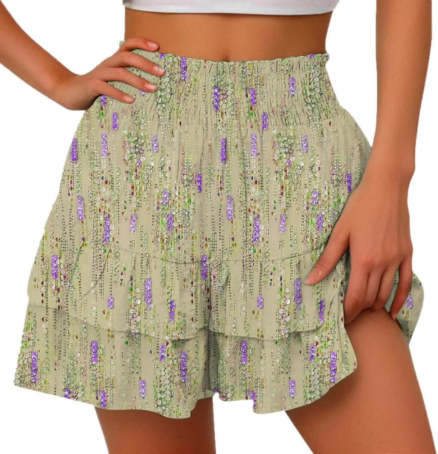 Women's Flowy Shorts Casual Ruffle Tiered Skorts High Waist Soft Mini Tennis Golf Skirt Boho Summer Shorts Dressy