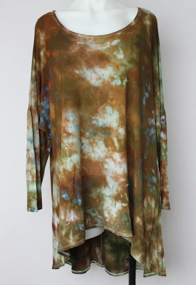 Women's hi lo tunic size 1XL Plus size fashion - ice dye - Wilderness crinkle
