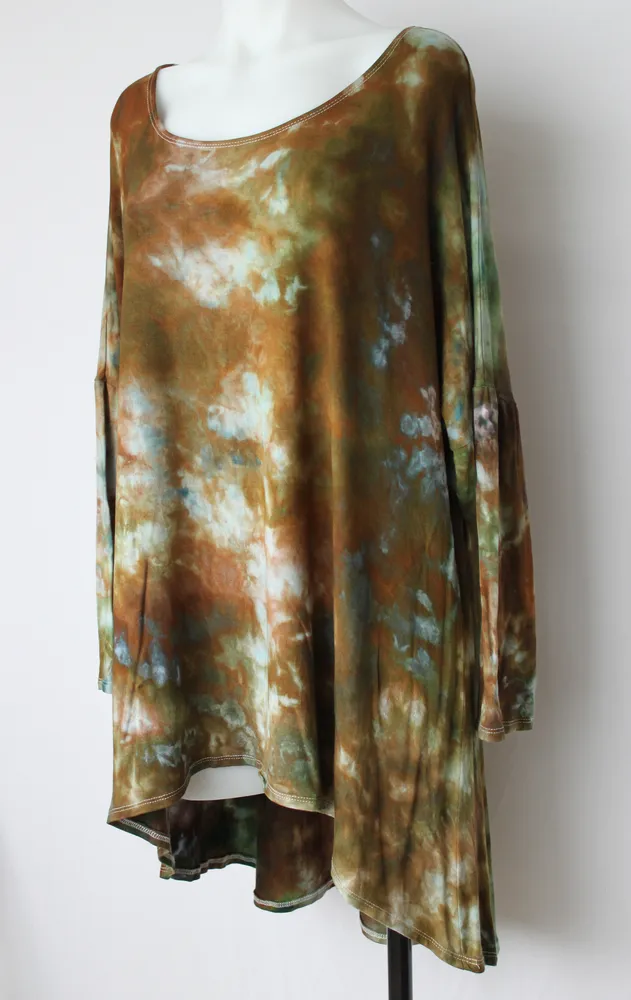 Women's hi lo tunic size 1XL Plus size fashion - ice dye - Wilderness crinkle