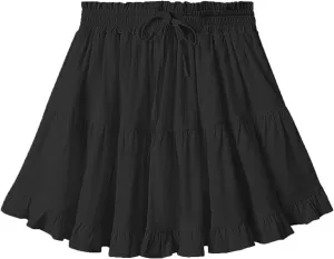 Women's Long Flowy Skirts High Waist Mini Skirt A Line Ruffle Hem Y2K Cute Skirts Casual Sundresses, S-XL