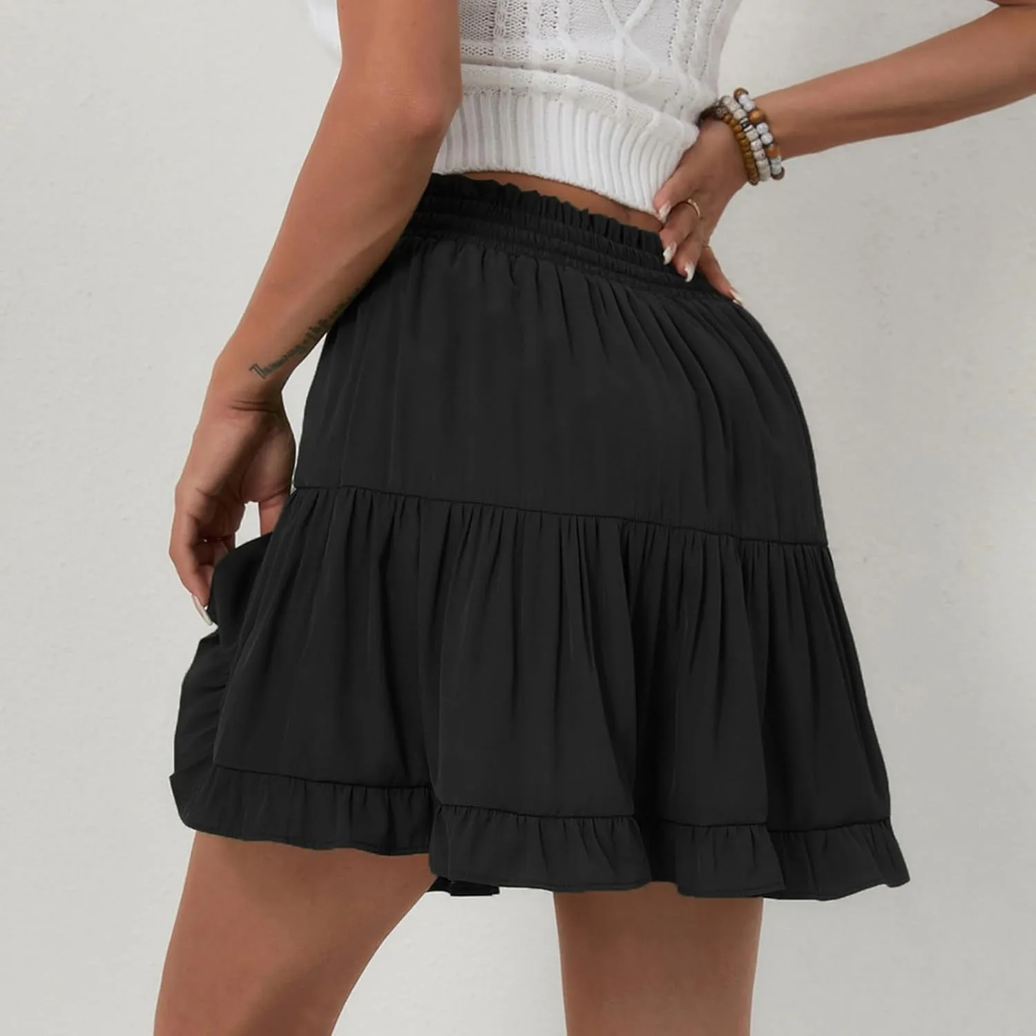 Women's Long Flowy Skirts High Waist Mini Skirt A Line Ruffle Hem Y2K Cute Skirts Casual Sundresses, S-XL
