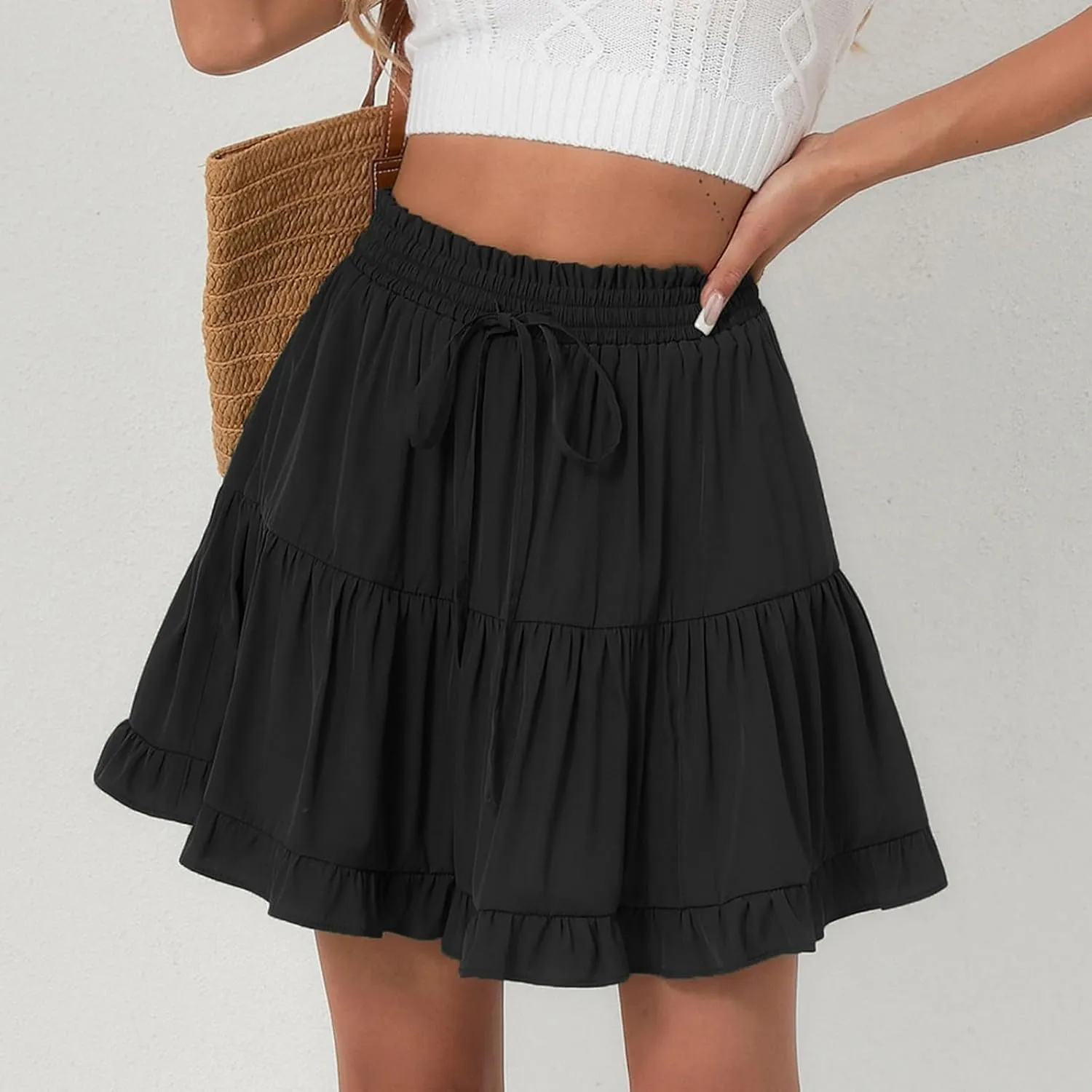 Women's Long Flowy Skirts High Waist Mini Skirt A Line Ruffle Hem Y2K Cute Skirts Casual Sundresses, S-XL