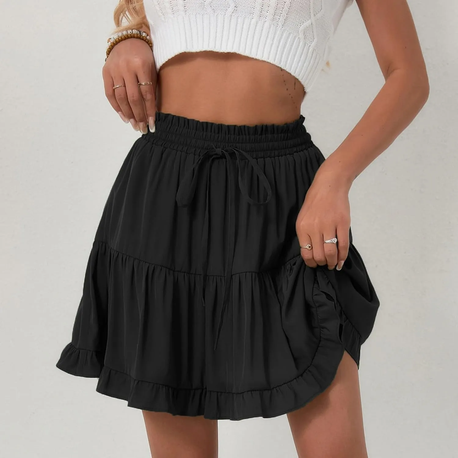 Women's Long Flowy Skirts High Waist Mini Skirt A Line Ruffle Hem Y2K Cute Skirts Casual Sundresses, S-XL