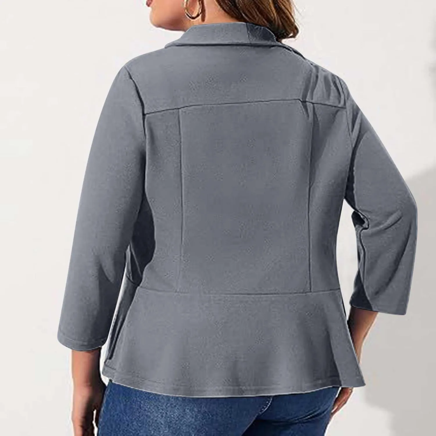 Women's Plus Size Blazer,Long Sleeve Flattering Business Casual Suit Jacket Lightweight Fashion Dressy Peplum Blazer