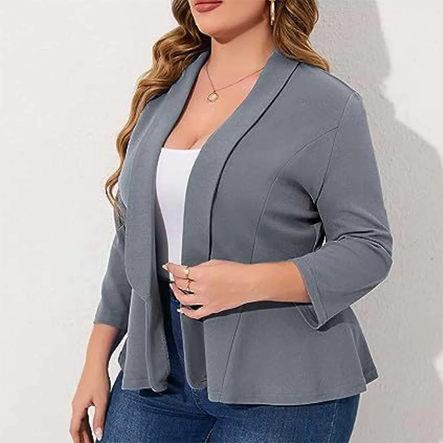 Women's Plus Size Blazer,Long Sleeve Flattering Business Casual Suit Jacket Lightweight Fashion Dressy Peplum Blazer