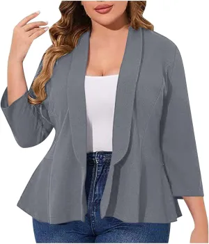 Women's Plus Size Blazer,Long Sleeve Flattering Business Casual Suit Jacket Lightweight Fashion Dressy Peplum Blazer