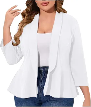 Women's Plus Size Blazer,Long Sleeve Flattering Business Casual Suit Jacket Lightweight Fashion Dressy Peplum Blazer