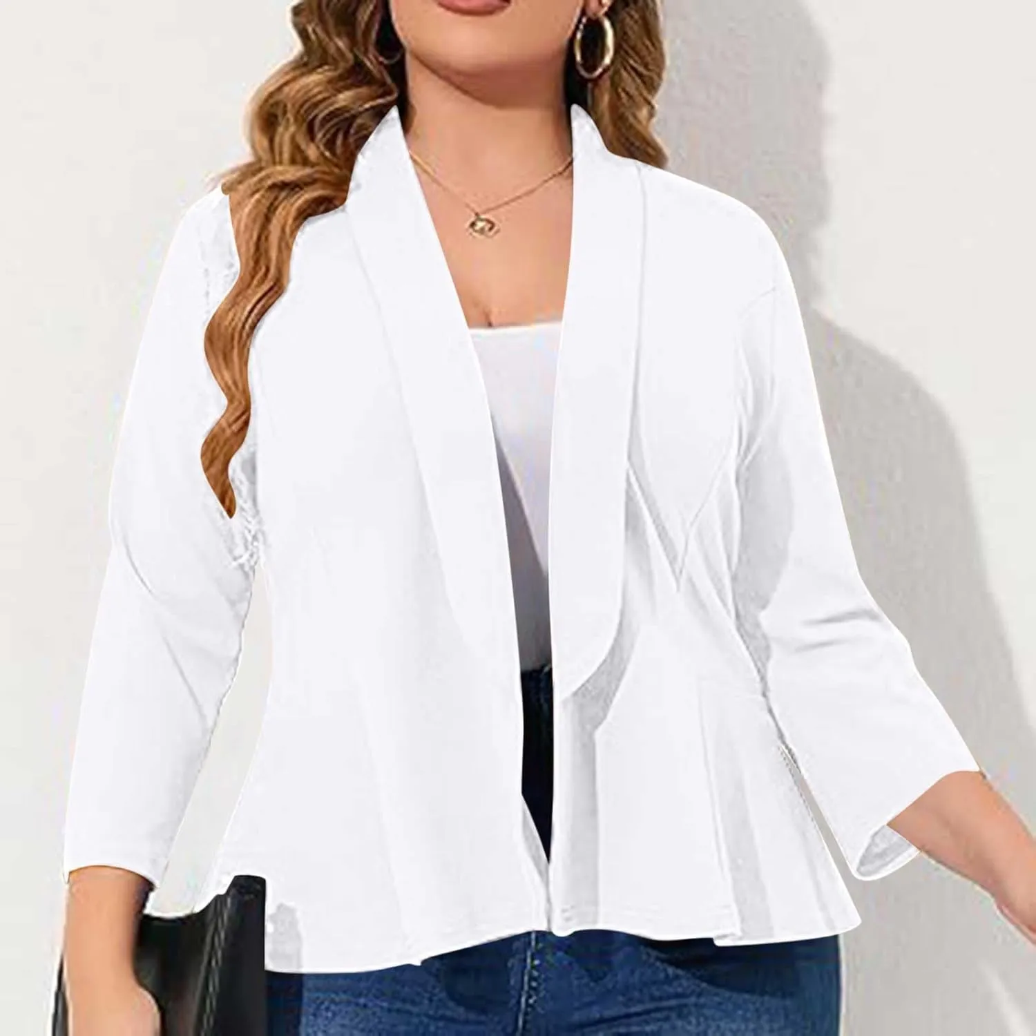 Women's Plus Size Blazer,Long Sleeve Flattering Business Casual Suit Jacket Lightweight Fashion Dressy Peplum Blazer
