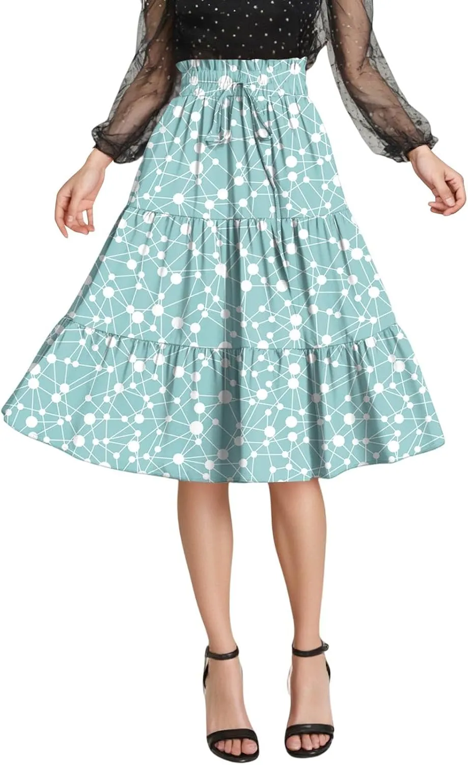 Women's Sundresses Boho Floral Skirt Casual Elastic High Waist Maxi Skirts Flowy A Line Beach Long Skirt, S-2XL