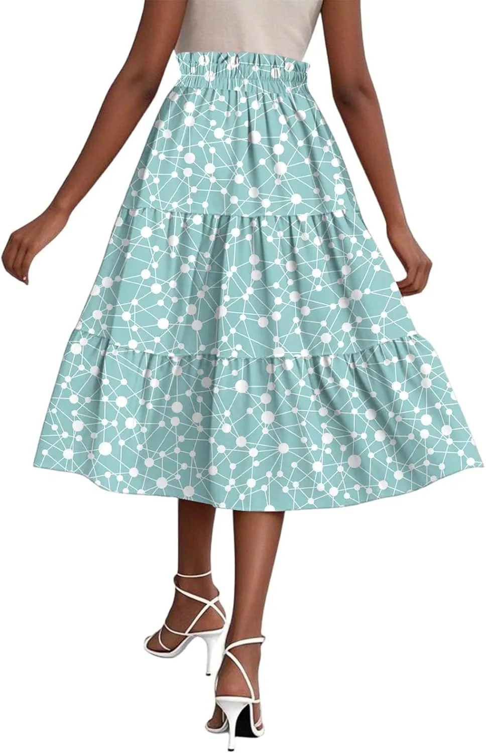 Women's Sundresses Boho Floral Skirt Casual Elastic High Waist Maxi Skirts Flowy A Line Beach Long Skirt, S-2XL