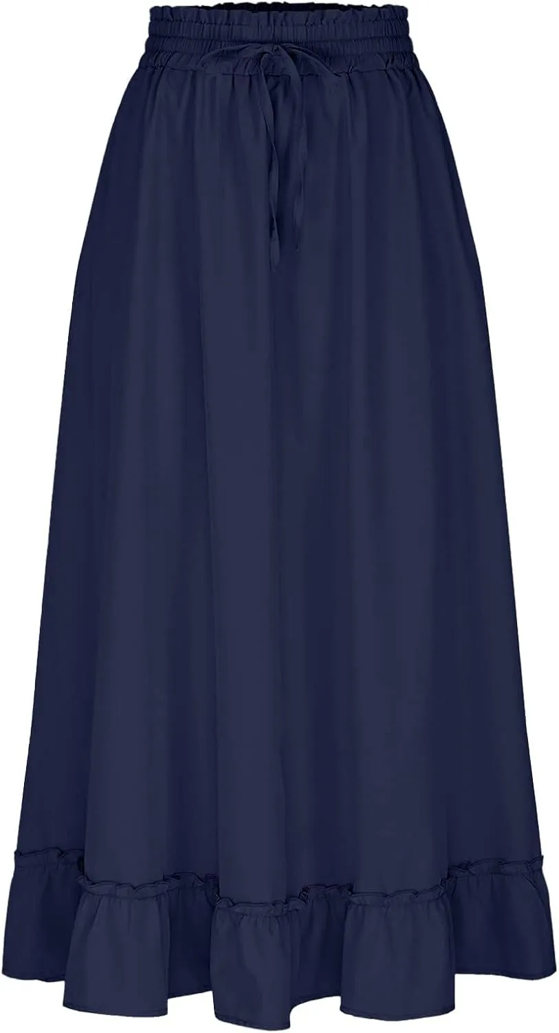 Women's Western Outfit Maxi Skirts 2025 Summer Trendy Ruffle High Waisted Casual Long Flowy Skirt Outfit, S-2XL