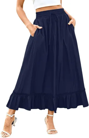 Women's Western Outfit Maxi Skirts 2025 Summer Trendy Ruffle High Waisted Casual Long Flowy Skirt Outfit, S-2XL