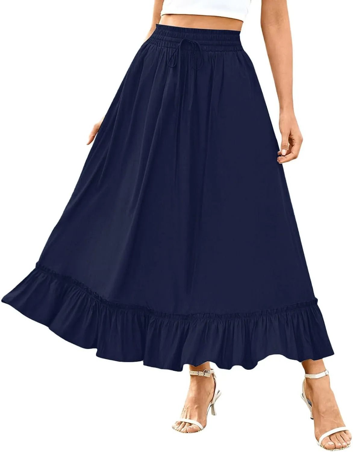 Women's Western Outfit Maxi Skirts 2025 Summer Trendy Ruffle High Waisted Casual Long Flowy Skirt Outfit, S-2XL