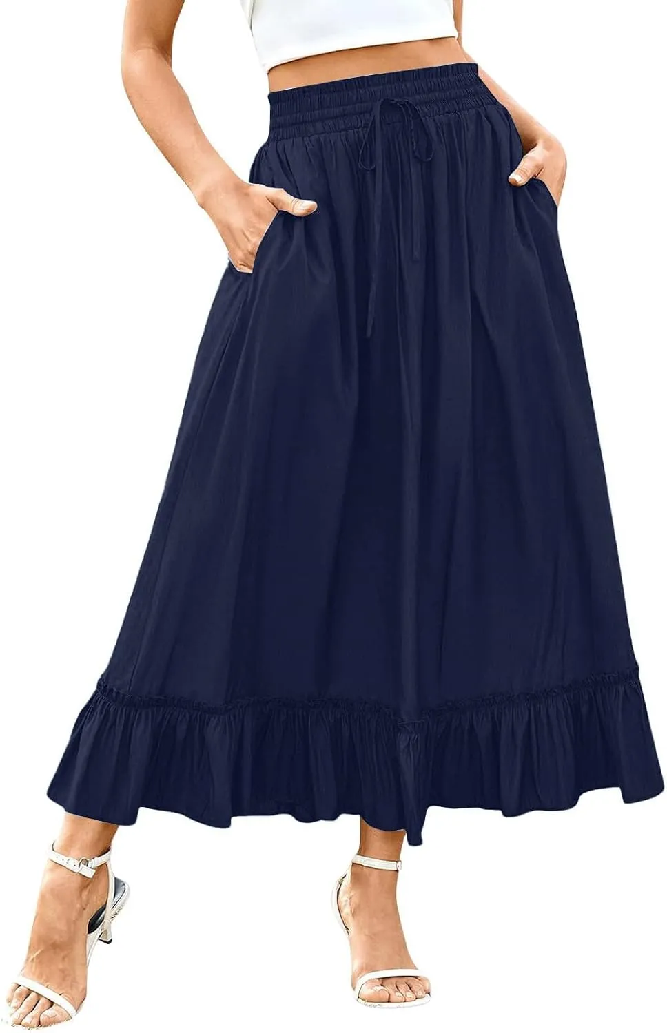 Women's Western Outfit Maxi Skirts 2025 Summer Trendy Ruffle High Waisted Casual Long Flowy Skirt Outfit, S-2XL