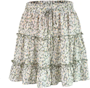 Women's Western Skirts Shorts Casual Boho Ruffle Mini Skirts Running Tennis Butterfly Chiffon Short Dresses, S-2XL