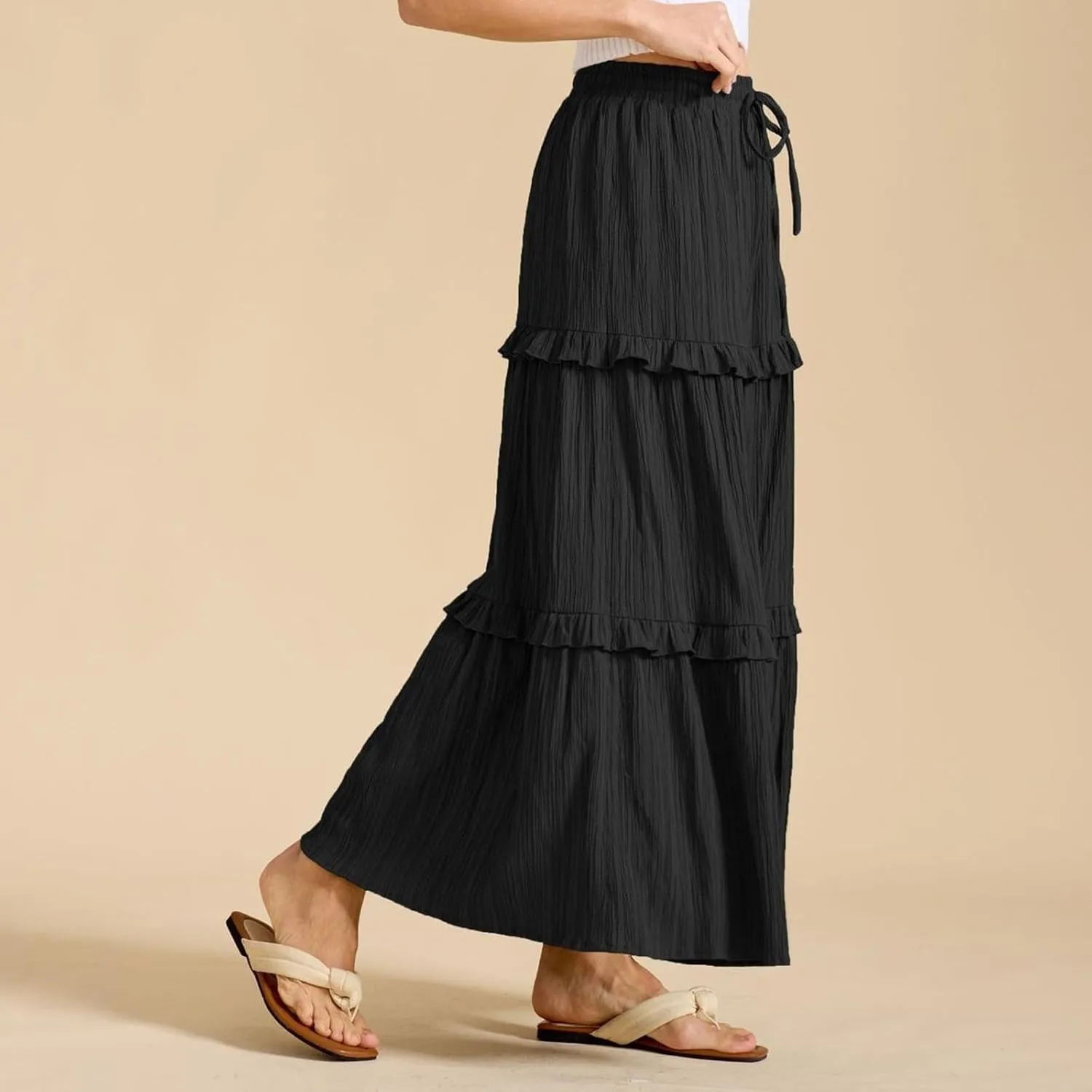 Women's Western Skirts Summer Boho Flowy Swing Tiered A-Line Maxi Skirt 2025 Fashion Elastic Waist Dress, S-2XL